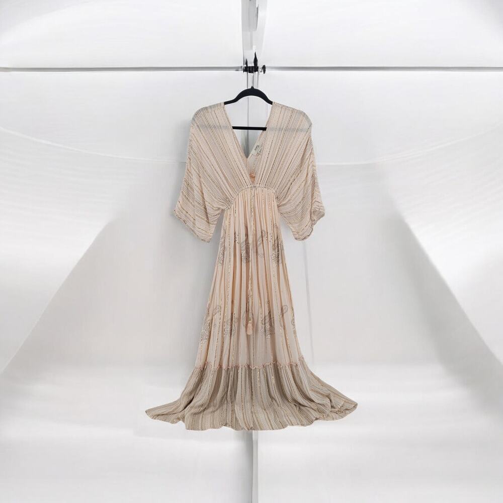Zury Striped Maxi Dress Metallic Pink S/M Indie Boho Festival Fairy Y2k Hippie